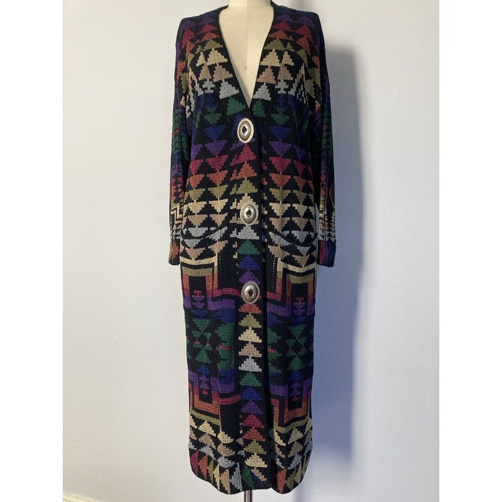 VTG Brenda French Rags Sweater Duster Coat M Navajo Southwest Aztec Western‎